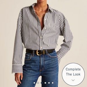 A&F Green stripe oversized boyfriend button up